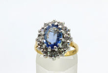Cargar imagen en el visor de la galería, 9094 : Vintage: Exceptional 18ct Gold Ceylon Blue Sapphire Diamonds Diana Cluster Ring- From 1982
