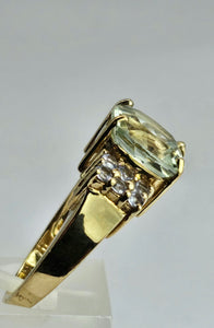 1522: Vintage: 9ct Gold Large Cushion Cut Mint Green Amethyst Tanzanites Cocktail Ring- exceptional