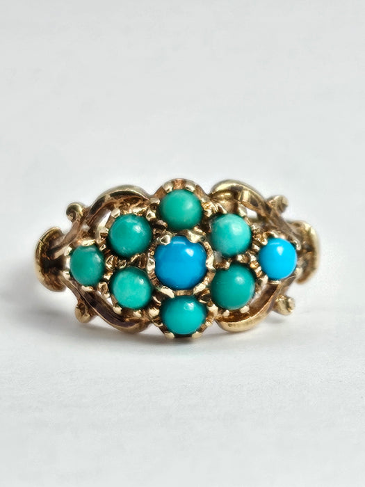 Vintage: 9ct Yellow Gold Turquoise Cluster Ring — From 1975