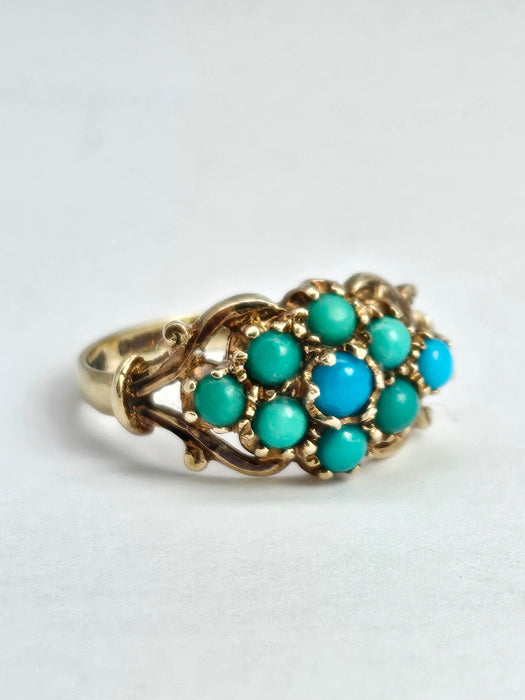 Vintage: 9ct Yellow Gold Turquoise Cluster Ring — From 1975