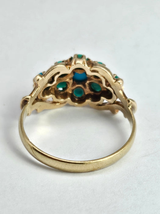 Vintage: 9ct Yellow Gold Turquoise Cluster Ring — From 1975