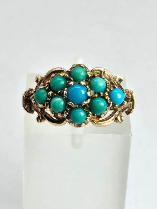 Vintage: 9ct Yellow Gold Turquoise Cluster Ring — From 1975