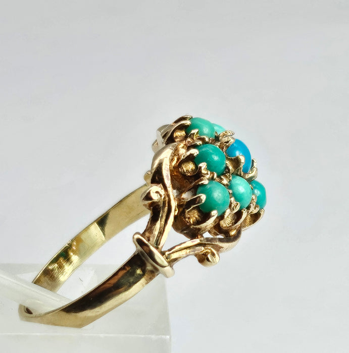 Vintage: 9ct Yellow Gold Turquoise Cluster Ring — From 1975