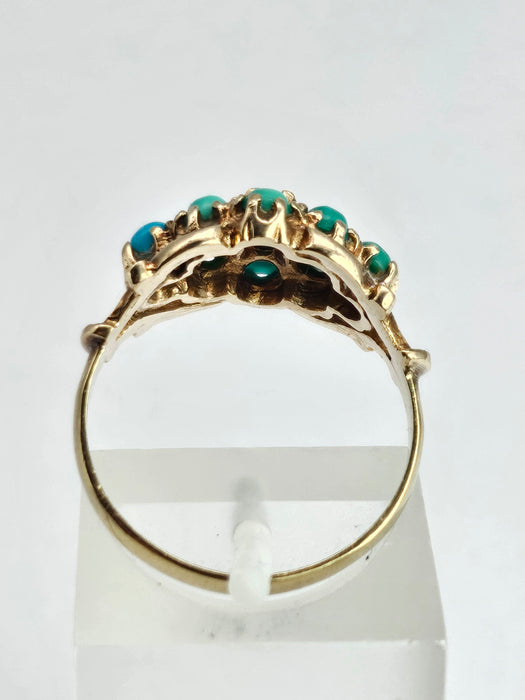Vintage: 9ct Yellow Gold Turquoise Cluster Ring — From 1975