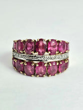 Load image into Gallery viewer, 1731: Vintage: 9ct Gold Rubies 20 Diamonds Tiered Cluster Ring- a statement piece
