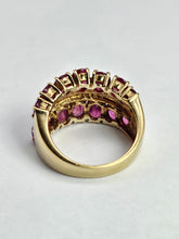Load image into Gallery viewer, 1731: Vintage: 9ct Gold Rubies 20 Diamonds Tiered Cluster Ring- a statement piece

