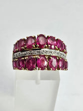 Load image into Gallery viewer, 1731: Vintage: 9ct Gold Rubies 20 Diamonds Tiered Cluster Ring- a statement piece

