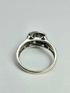 1738: Vintage: 9ct White Gold Cornflower Blue Sapphires Diamonds Encrusted Dress Ring