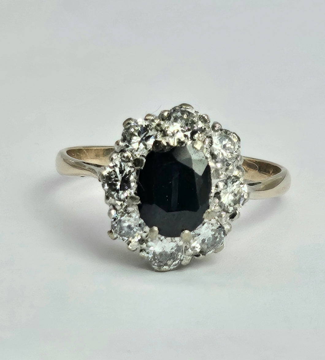 1677: Vintage; 18ct White Gold French Blue Sapphire Diamonds (1.2ct) Diana Cluster Ring.