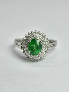 1799: Vintage: Platinum Emerald Diamonds Flower Cluster Ring- something very special.