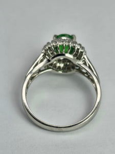 1799: Vintage: Platinum Emerald Diamonds Flower Cluster Ring- something very special.