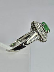 1799: Vintage: Platinum Emerald Diamonds Flower Cluster Ring- something very special.