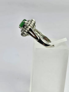 1799: Vintage: Platinum Emerald Diamonds Flower Cluster Ring- something very special.