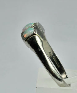 1800 : Vintage: Platinum Opals Diamonds Dress Ring- perfectly proportioned beauty.