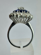 Cargar imagen en el visor de la galería, 1801: Vintage: 18ct Gold Blue Sapphires Diamonds Target Ring- a fabulous creation
