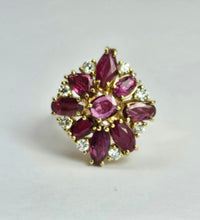 Load image into Gallery viewer, 1803 Vintage: 14cr Gold Rubies (3.8ct) Diamonds Floral Cluster Ring- spectacular
