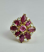 Load image into Gallery viewer, 1803 Vintage: 14cr Gold Rubies (3.8ct) Diamonds Floral Cluster Ring- spectacular
