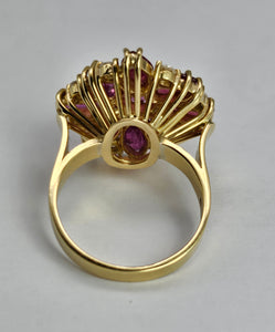 1803 Vintage: 14cr Gold Rubies (3.8ct) Diamonds Floral Cluster Ring- spectacular