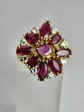 Load image into Gallery viewer, 1803 Vintage: 14cr Gold Rubies (3.8ct) Diamonds Floral Cluster Ring- spectacular
