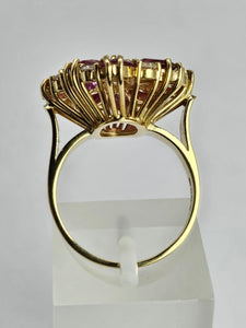 1803 Vintage: 14cr Gold Rubies (3.8ct) Diamonds Floral Cluster Ring- spectacular