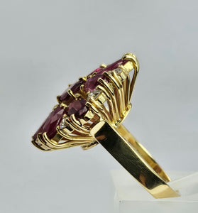 1803 Vintage: 14cr Gold Rubies (3.8ct) Diamonds Floral Cluster Ring- spectacular
