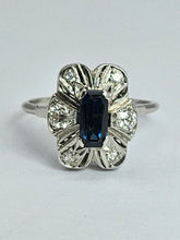 Cargar imagen en el visor de la galería, 1810: Vintage:: 18ct White Gold French Blue Sapphire Diamonds Ring
