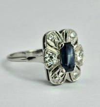 Cargar imagen en el visor de la galería, 1810: Vintage:: 18ct White Gold French Blue Sapphire Diamonds Ring
