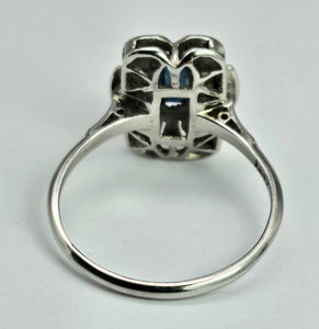 1810: Vintage:: 18ct White Gold French Blue Sapphire Diamonds Ring