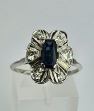 Cargar imagen en el visor de la galería, 1810: Vintage:: 18ct White Gold French Blue Sapphire Diamonds Ring
