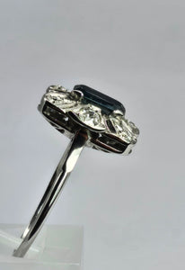 1810: Vintage:: 18ct White Gold French Blue Sapphire Diamonds Ring
