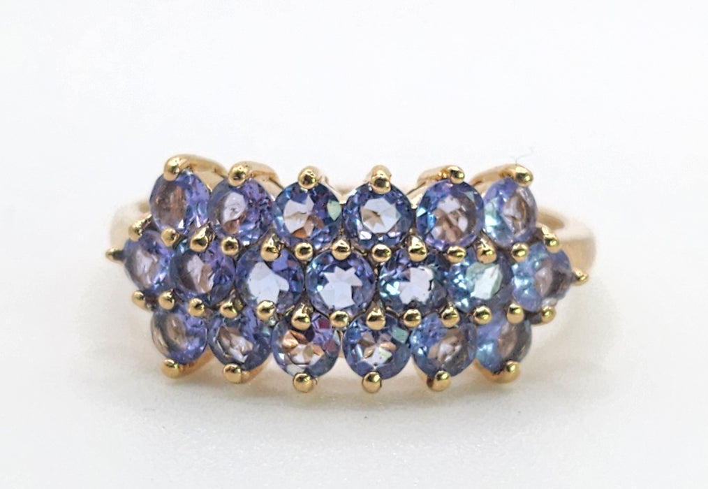 Vintage: 9ct Gold Nineteen Tanzanite Tiered Cocktail Ring