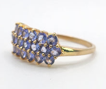 Load image into Gallery viewer, 1371: Vintage: 9ct Gold 19 Blue Tanzanites Tiered Cocktail Ring- lovely cut and colours
