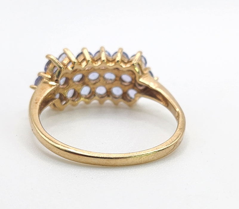 Vintage: 9ct Gold Nineteen Tanzanite Tiered Cocktail Ring