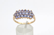 Load image into Gallery viewer, 1371: Vintage: 9ct Gold 19 Blue Tanzanites Tiered Cocktail Ring- lovely cut and colours
