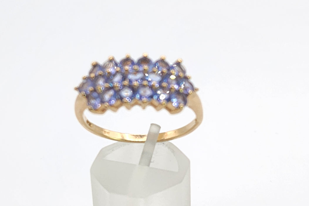 Vintage: 9ct Gold Nineteen Tanzanite Tiered Cocktail Ring