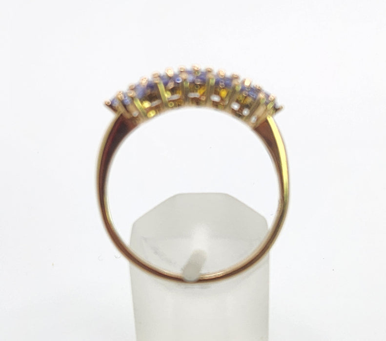 Vintage: 9ct Gold Nineteen Tanzanite Tiered Cocktail Ring