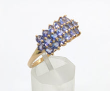 Load image into Gallery viewer, 1371: Vintage: 9ct Gold 19 Blue Tanzanites Tiered Cocktail Ring- lovely cut and colours
