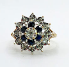 Load image into Gallery viewer, 1373: Vintage: 9ct Gold French Blue Sapphires Diamonds Cluster Ring- sparkling beauty

