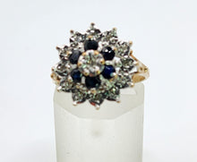 Load image into Gallery viewer, 1373: Vintage: 9ct Gold French Blue Sapphires Diamonds Cluster Ring- sparkling beauty
