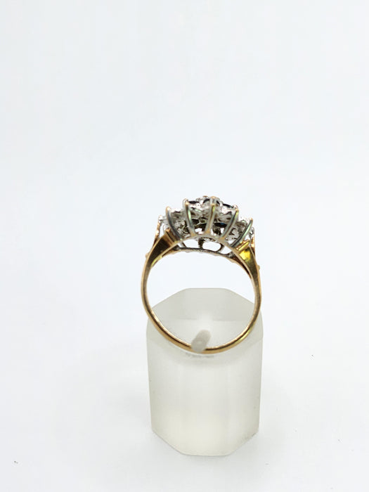 Vintage: 9ct Gold Blue Sapphire & Diamond Starburst Cluster Ring