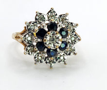 Load image into Gallery viewer, 1373: Vintage: 9ct Gold French Blue Sapphires Diamonds Cluster Ring- sparkling beauty
