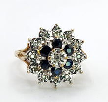 Load image into Gallery viewer, 1373: Vintage: 9ct Gold French Blue Sapphires Diamonds Cluster Ring- sparkling beauty
