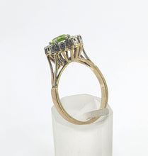Load image into Gallery viewer, 1374: Vintage: 9ct Gold Peridot Diamonds Flowerhead Ring- from 1976
