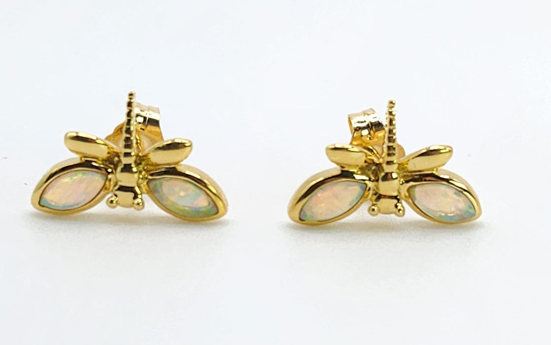 Vintage: 18ct Yellow Gold Opal Dragonfly Stud Earrings