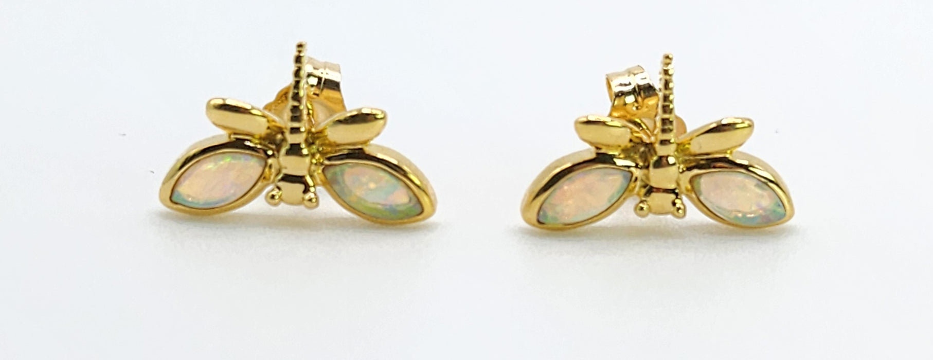 Vintage: 18ct Yellow Gold Opal Dragonfly Stud Earrings