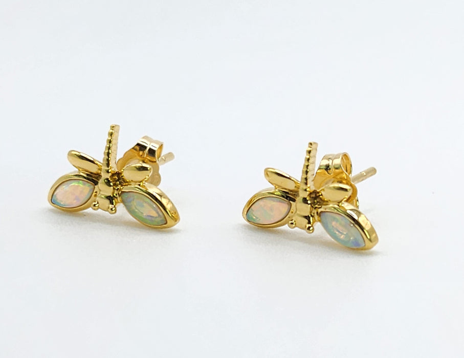 Vintage: 18ct Yellow Gold Opal Dragonfly Stud Earrings