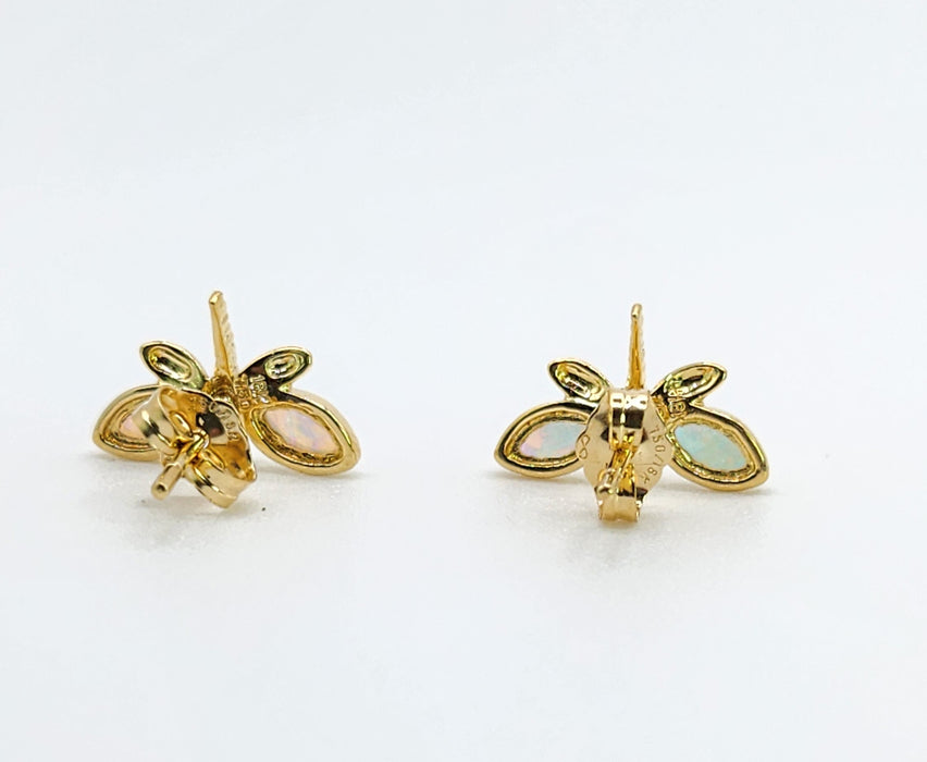Vintage: 18ct Yellow Gold Opal Dragonfly Stud Earrings