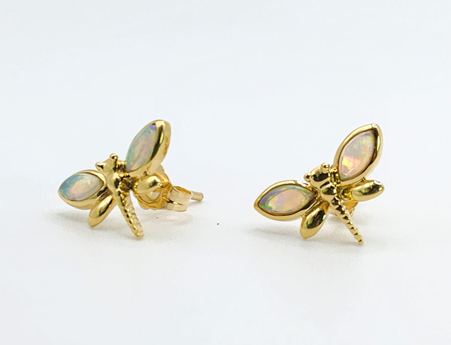 Vintage: 18ct Yellow Gold Opal Dragonfly Stud Earrings