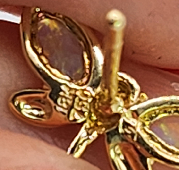 Vintage: 18ct Yellow Gold Opal Dragonfly Stud Earrings