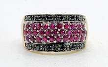 Load image into Gallery viewer, 0315: Vintage: 9ct Gold Black Diamonds Rubies Statement Ring- a remarkable combination,
